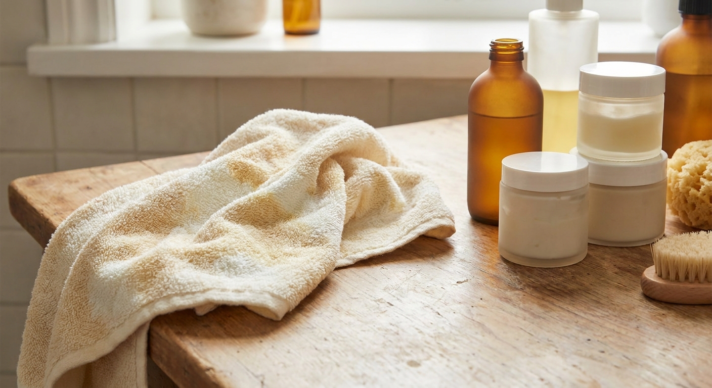 A bleached towel and pillowcase from BP