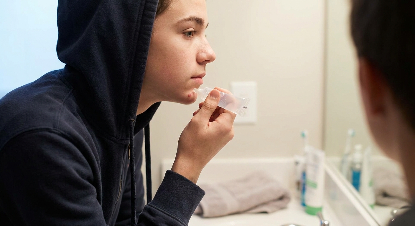 A teenager applying BP as a contact treatment