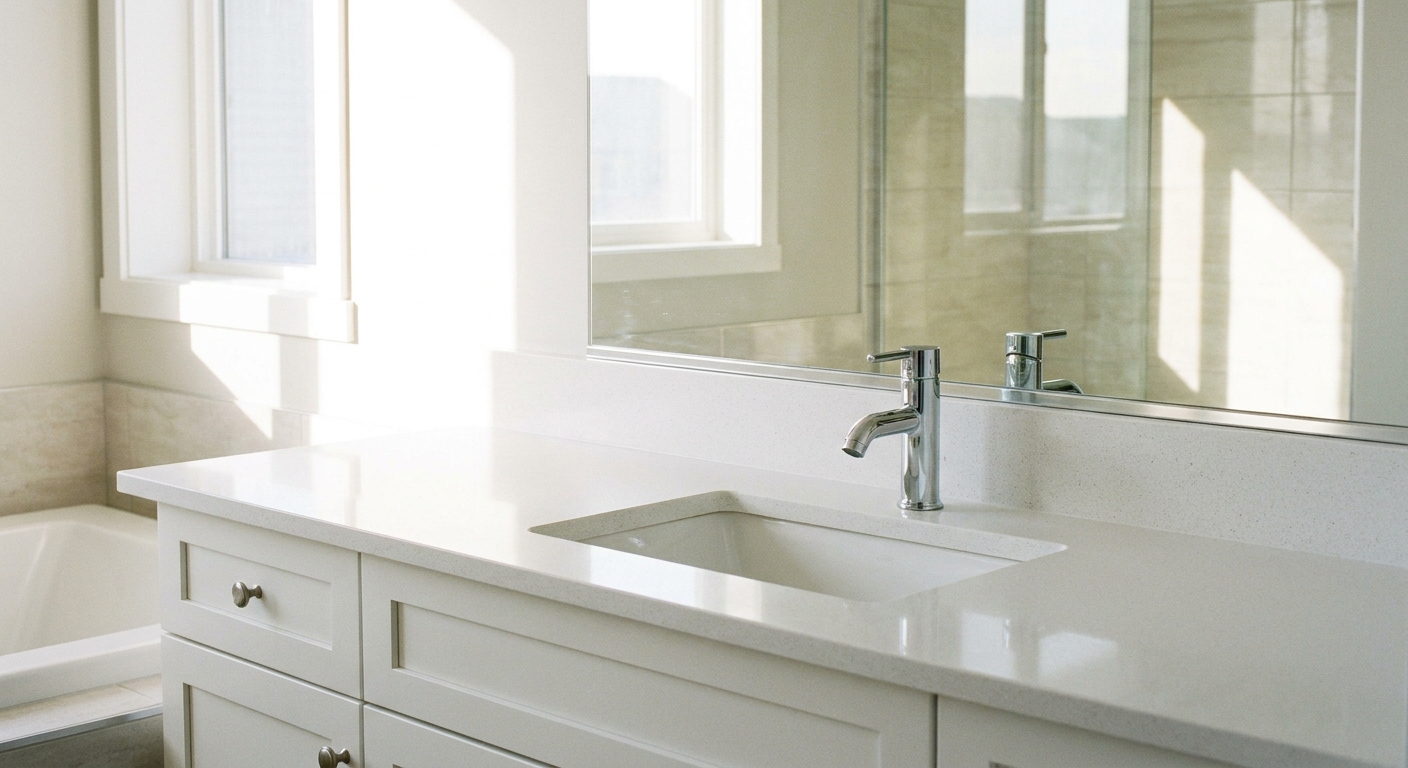 Empty bathroom counter ready for a new routine