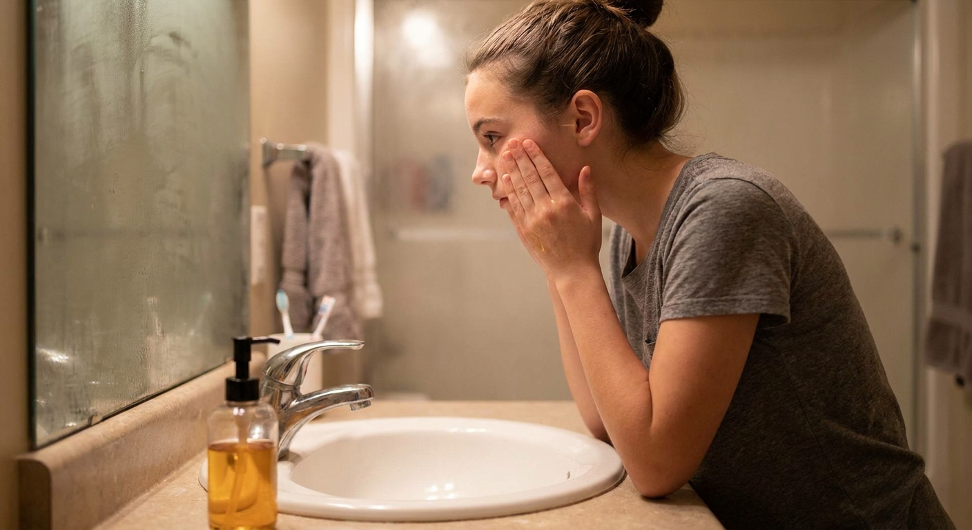 A teenager doing the first cleanse with oil/balm