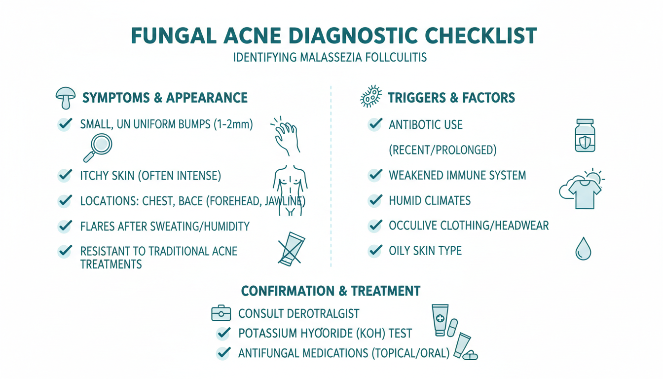 Infographic showing the cycle: misdiagnosis leads to wrong treatment, which disrupts skin balance, which makes fungal acne worse, which leads to more aggressive wrong treatment