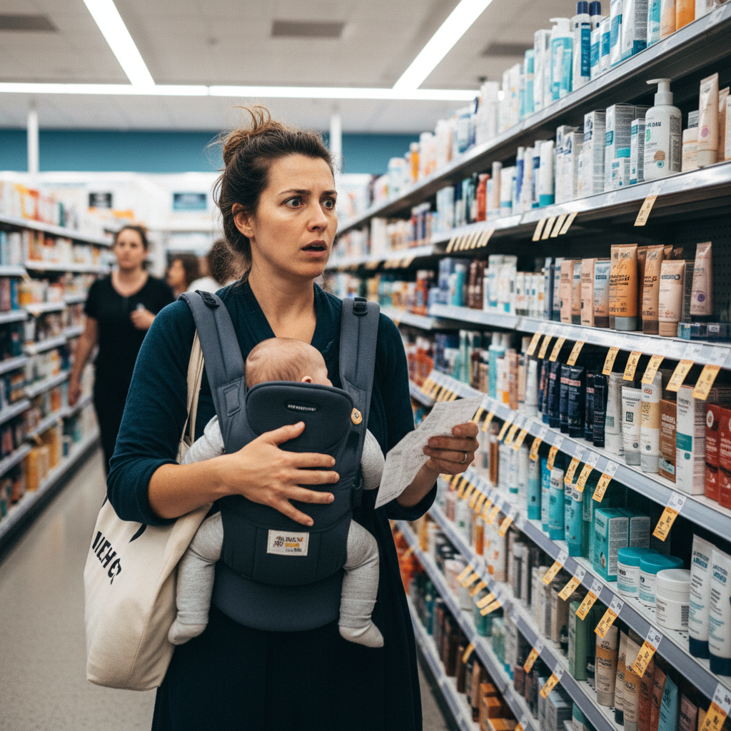 Illustration of a parent and teen shopping together for skincare products in a store
