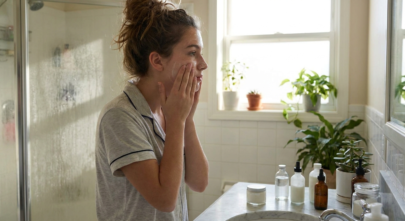 A morning skincare routine after a good night's sleep