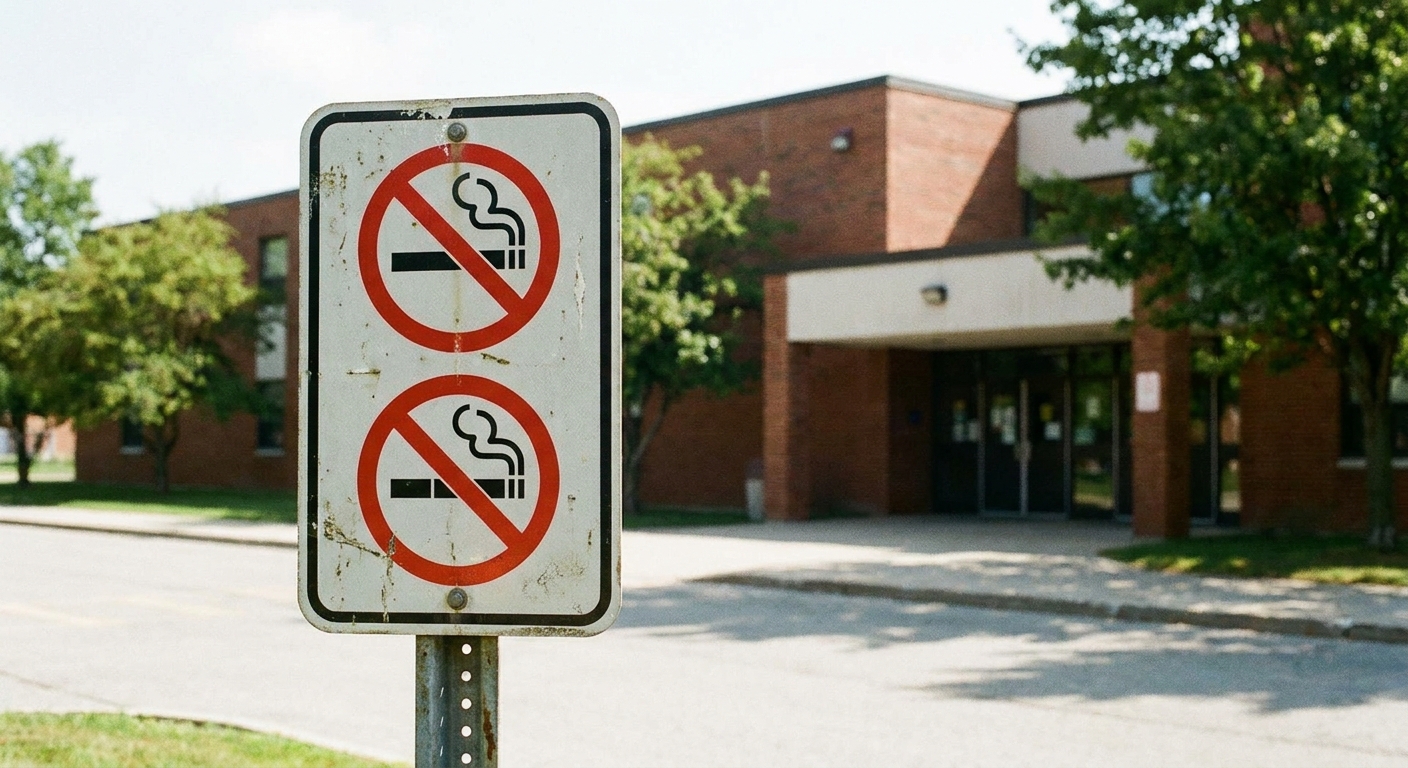 A "no vaping" sign near a school