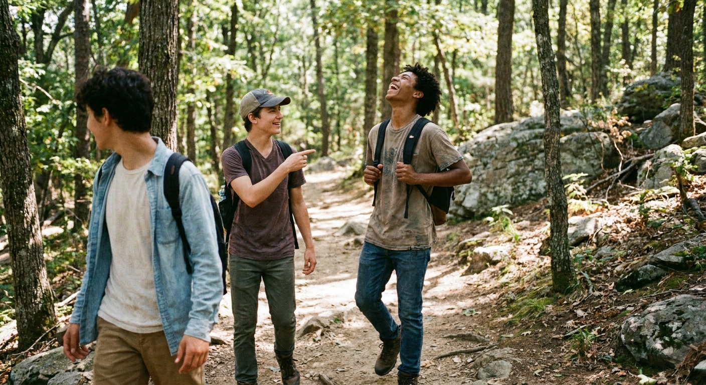 A teenager doing an activity outdoors with friends, not thinking about skin