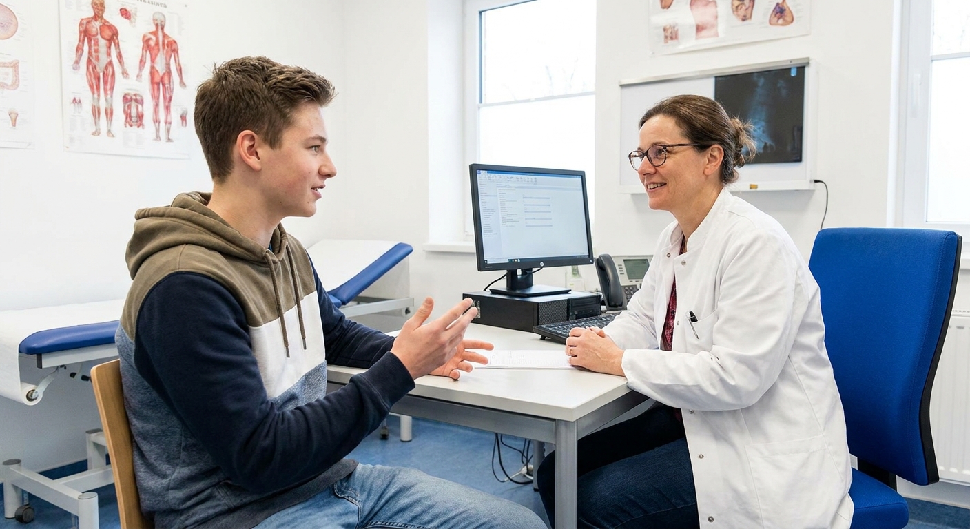 A teenager consulting with a dermatologist about scar treatment